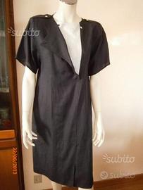 Abito blu in puro lino con inserto bianco tg.44