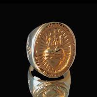 Anello con cuore sacro,bronzo placcato oro