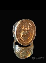 Anello con cuore sacro,bronzo placcato oro