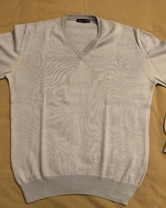 Maglia Lana PULL LOVE Scollo a V Grigia Azzurra- S