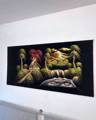 Quadro vintage su velluto nero - Arte orientale