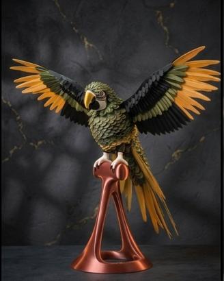  Scultura pappagallo ara su trespolo 