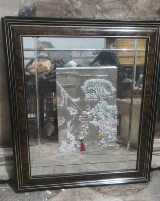 specchio QUADRO Vintage cornice legno mogano 