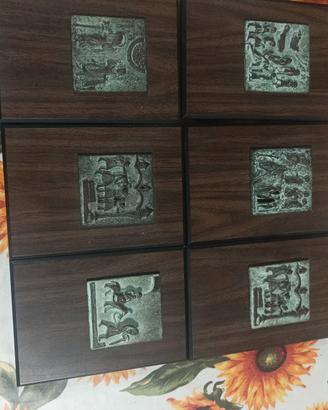 set 6 quadretti icone vintage bronzo patinato
