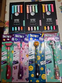 set cancelleria: penne cancellabili + secret pen