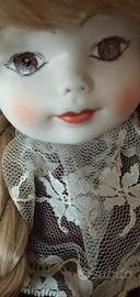 bambola vintage capelli veri dipinta, a mano 
