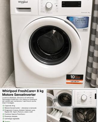 Lavatrice Whirlpool FreshCare+ 8 kg  SenseInverter