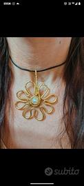 Collana fiore fatto a mano filo alluminio +perlina