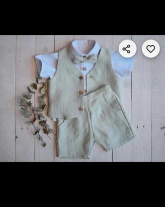 Completino in lino- 9 mesi - color salvia