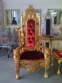 Trono Papale in legno Gold, seduta in toffa Rossa