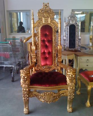 Trono Papale in legno Gold, seduta in toffa Rossa