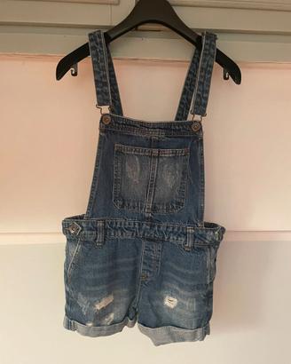 Salopette jeans pantaloni corti bambina 11-12 anni