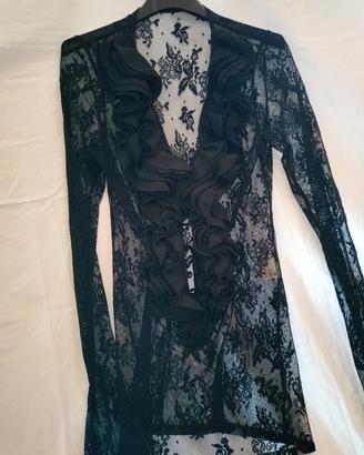 blusa in pizzo floreale trasparente 