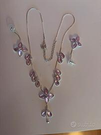 Parure rosa collana e orecchini