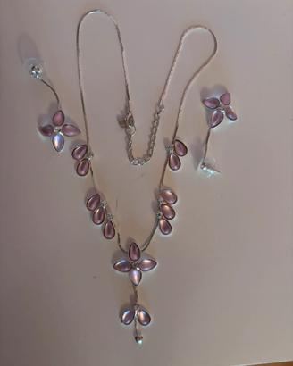 Parure rosa collana e orecchini