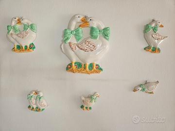 Set Vintage di Oche Decorative da Parete in Cerami
