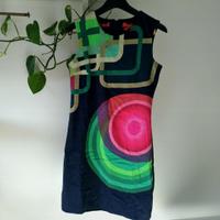 Desigual - Vestito tubino blu a fantasia colorata