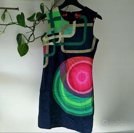 Desigual - Vestito tubino blu a fantasia colorata