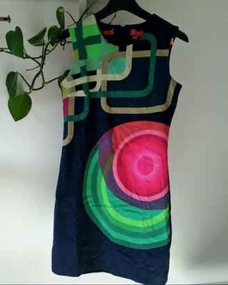 Desigual - Vestito tubino blu a fantasia colorata