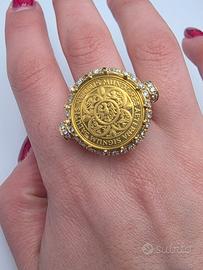 ANELLO ORO MONETA 24 ct DIAMANTI