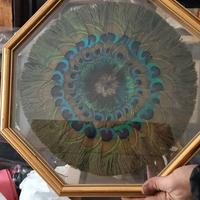 MANDALA DI PIUME DI PAVONE COMPOSIZIONE SOTTOVETRO