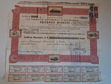 TITOLO AZIONARIO EDOARDO BIANCHI MAGGIO 1953
