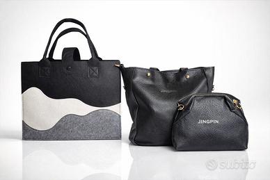 Set 3 Borse Donna Nero/Grigio – Tote + Borsa + Poc