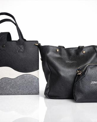 Set 3 Borse Donna Nero/Grigio – Tote + Borsa + Poc