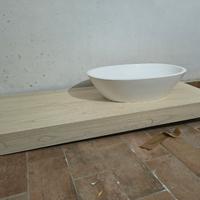 top bagno in teak avorio con lavabo ovale in resin