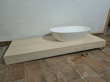 top bagno in teak avorio con lavabo ovale in resin