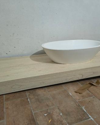top bagno in teak avorio con lavabo ovale in resin