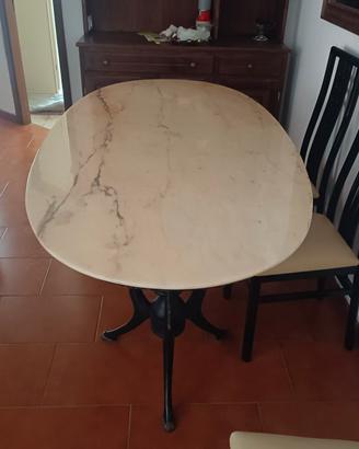 Tavolo con piano in marmo + 6 sedie