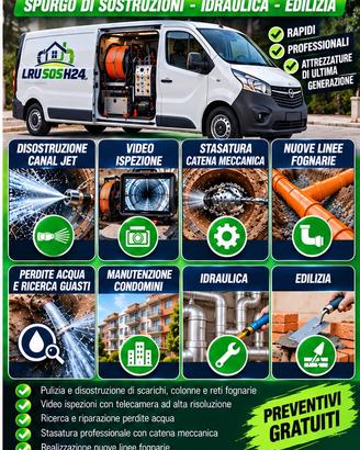 Spurgo H24-Canal Jet- Disostruzioni Tubi- Scarichi