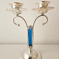 Portacandele a due posti in silver plate h 15 cm
