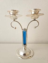 Portacandele a due posti in silver plate h 15 cm