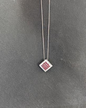  Collana argento 925 con ciondolo quadrato zirconi