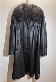 Giaccone donna vintage in pelle e pelliccia