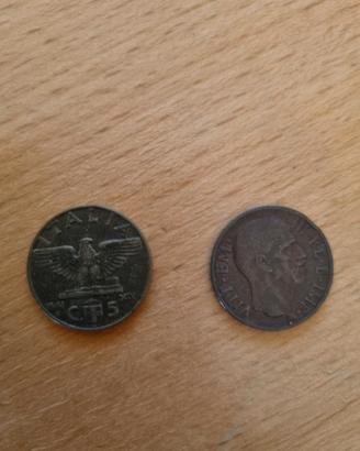 2 monete da 5 C   Vittorio E.  III molto rare