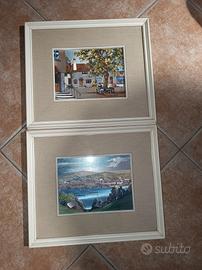 Coppia Quadri Vintage su Lamina Paesaggi e Borghi