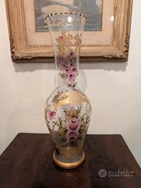 Vaso vetro dipinto a mano con decori oro
