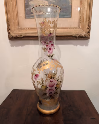Vaso vetro dipinto a mano con decori oro
