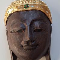 Testa Buddha in legno intagliato 20 cm 
