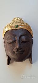 Testa Buddha in legno intagliato 20 cm 