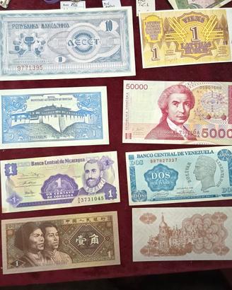 lotto 8 banconote mondiali FDS