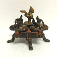 INDIA antico box porta spezie bronzo/ottone pavone