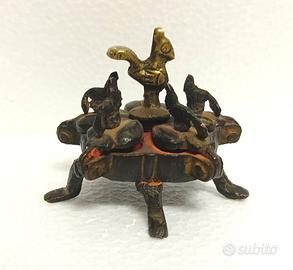 INDIA antico box porta spezie bronzo/ottone pavone