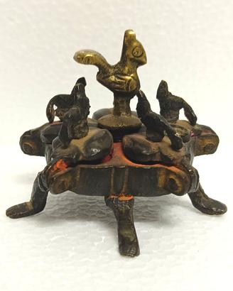 INDIA antico box porta spezie bronzo/ottone pavone