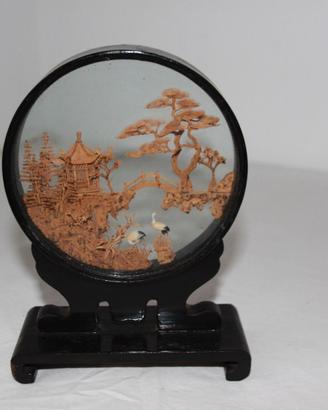 Diorama cinese in sughero intagliato