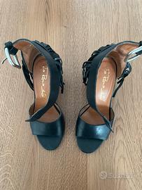 Sandali Via Roma15 con frange in pelle neri