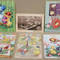 Lotto 6 cartoline PULCINI UOVA formato grande